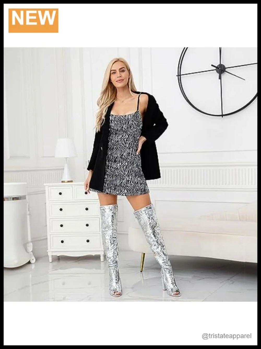 Sparkly Sequin Over the Knee Boots for Women Chunky Heel Party Prom Open Toe